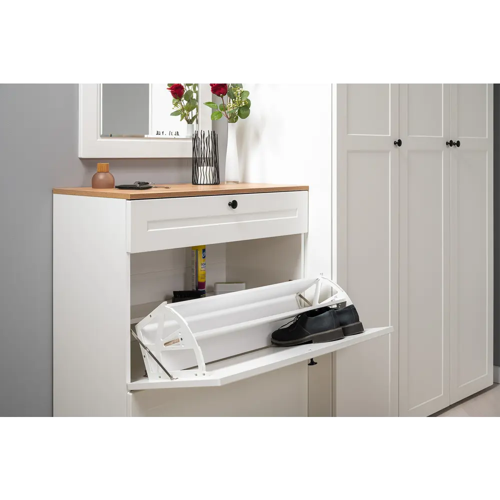 Фото 11 Комплект мебели для прихожей Mobi Остин 16.221+2х16.121-бз 120x99x42 см ЛДСП цвет белый шагрень/дуб крафт золотой Фото 11 Комплект мебели для прихожей Mobi Остин 16.221+2х16.121-бз 120x99x42 см ЛДСП цвет белый шагрень/дуб крафт золотой