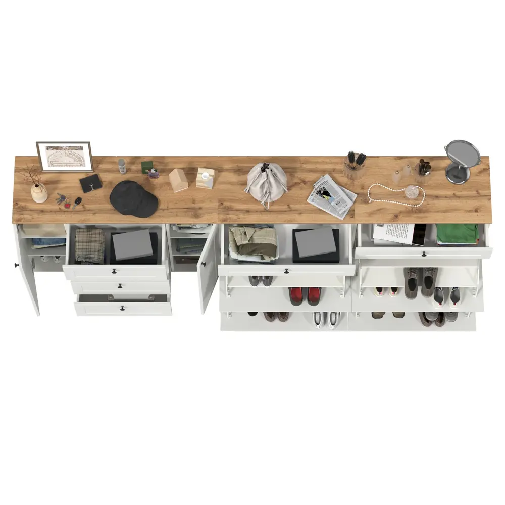 Фото 4 Комплект мебели для прихожей Mobi Остин 16.221+2х16.121-бз 120x99x42 см ЛДСП цвет белый шагрень/дуб крафт золотой Фото 4 Комплект мебели для прихожей Mobi Остин 16.221+2х16.121-бз 120x99x42 см ЛДСП цвет белый шагрень/дуб крафт золотой