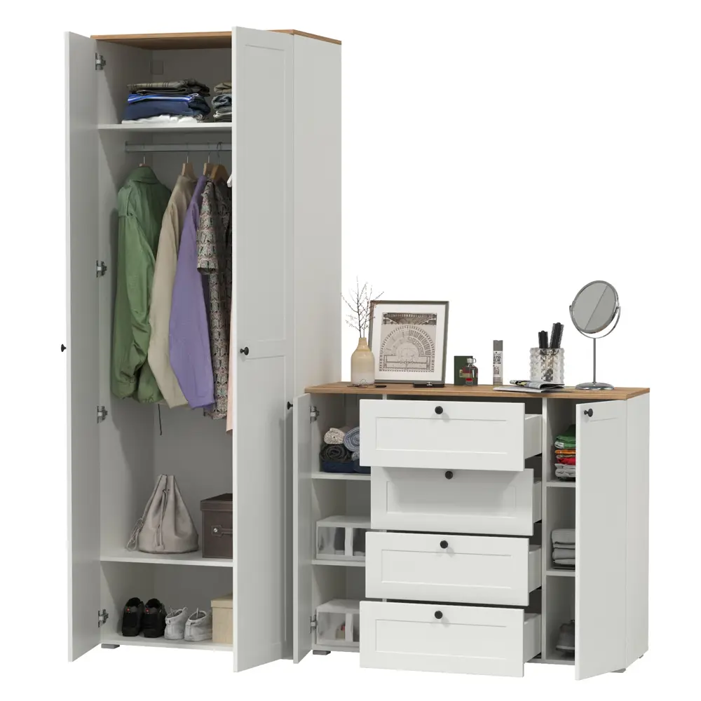 Фото 2 Комплект мебели для прихожей Mobi Остин пр-04-бз 200x230x54 см ЛДСП цвет белый шагрень/дуб крафт золотой Фото 2 Комплект мебели для прихожей Mobi Остин пр-04-бз 200x230x54 см ЛДСП цвет белый шагрень/дуб крафт золотой