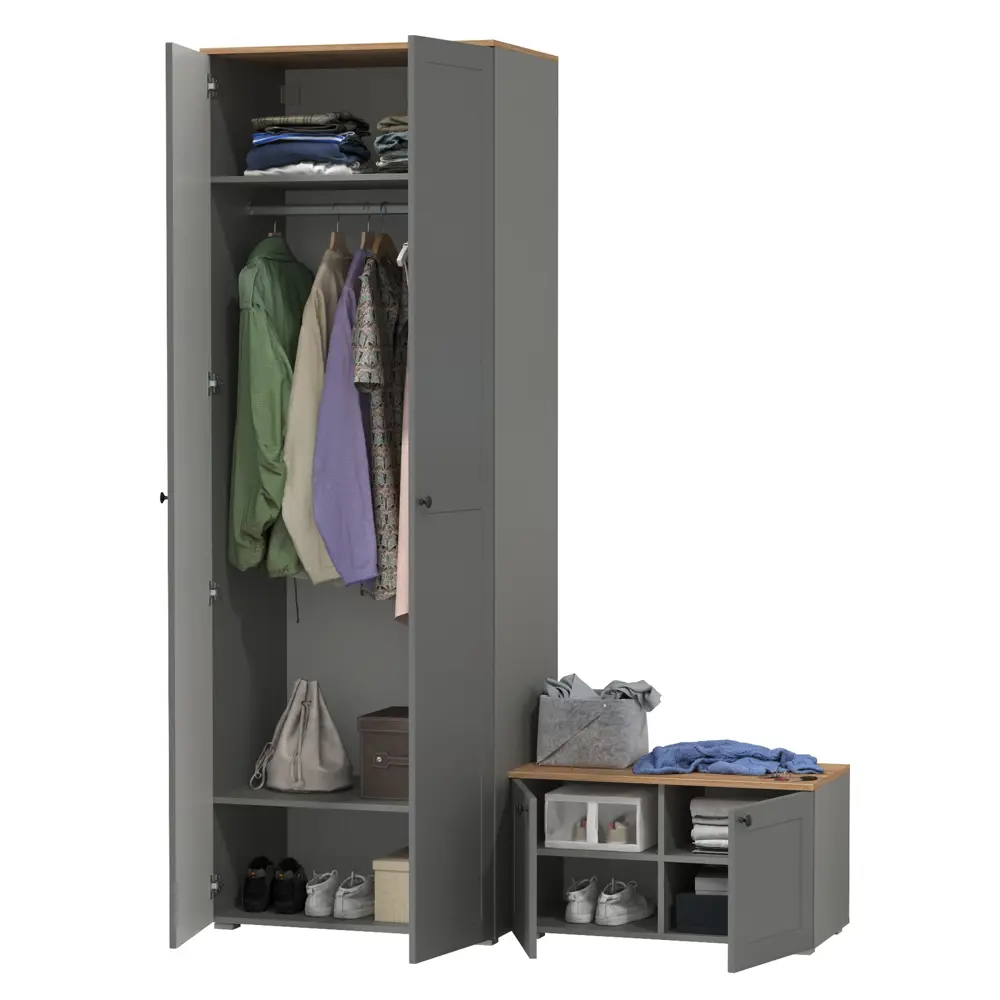 Фото 2 Комплект мебели для прихожей Mobi Остин пр-06-гз 160x230x54 см ЛДСП цвет серый графит/дуб крафт золотой Фото 2 Комплект мебели для прихожей Mobi Остин пр-06-гз 160x230x54 см ЛДСП цвет серый графит/дуб крафт золотой