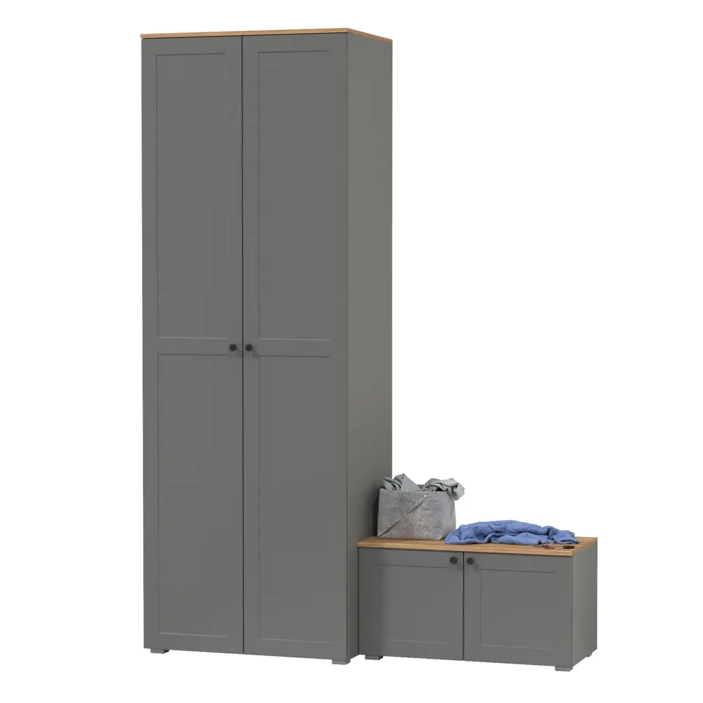 Фото Комплект мебели для прихожей Mobi Остин пр-06-гз 160x230x54 см ЛДСП цвет серый графит/дуб крафт золотой Фото Комплект мебели для прихожей Mobi Остин пр-06-гз 160x230x54 см ЛДСП цвет серый графит/дуб крафт золотой