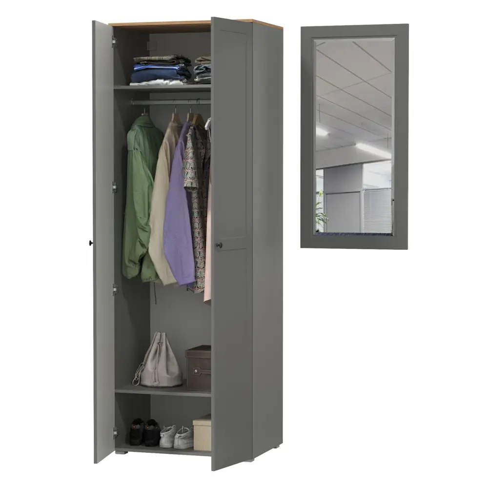 Фото 2 Комплект мебели для прихожей Mobi Остин пр-07-гз 140x230x54 см ЛДСП цвет серый графит/дуб крафт золотой