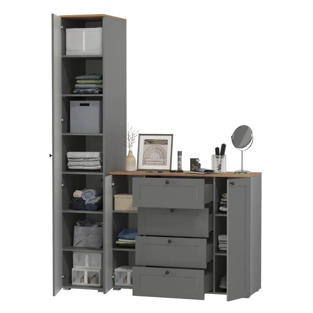 Фото 2 Комплект мебели для прихожей Mobi Остин пр-09-гз 160x230x54 см ЛДСП цвет серый графит/дуб крафт золотой Фото 2 Комплект мебели для прихожей Mobi Остин пр-09-гз 160x230x54 см ЛДСП цвет серый графит/дуб крафт золотой