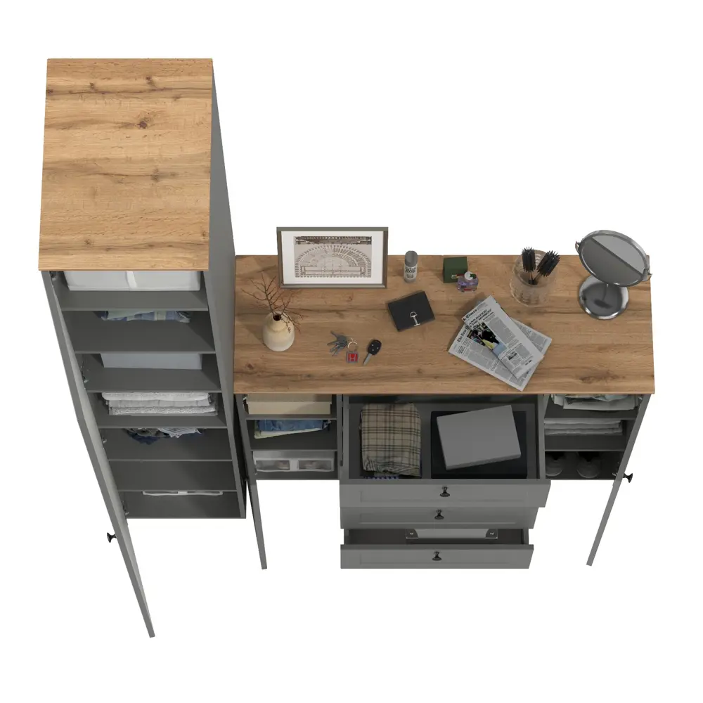 Фото 5 Комплект мебели для прихожей Mobi Остин пр-09-гз 160x230x54 см ЛДСП цвет серый графит/дуб крафт золотой Фото 5 Комплект мебели для прихожей Mobi Остин пр-09-гз 160x230x54 см ЛДСП цвет серый графит/дуб крафт золотой