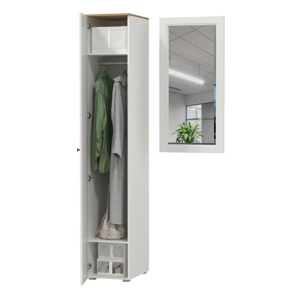 Фото 3 Комплект мебели для прихожей Mobi Остин пр-12-бз 100x230x59 см ЛДСП цвет белый шагрень/дуб крафт золотой Фото 3 Комплект мебели для прихожей Mobi Остин пр-12-бз 100x230x59 см ЛДСП цвет белый шагрень/дуб крафт золотой