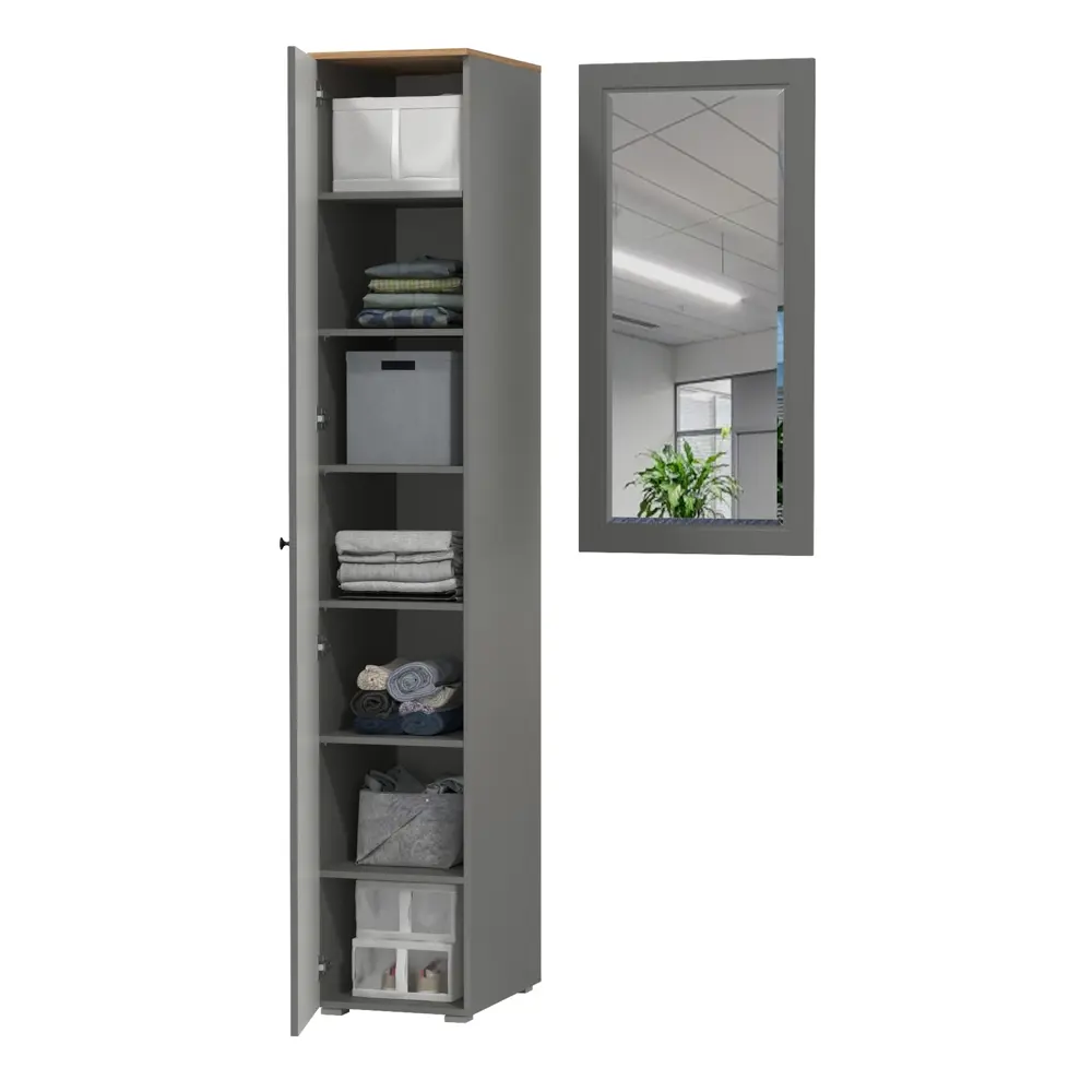 Фото 2 Комплект мебели для прихожей Mobi Остин пр-12-гз 100x230x60 см ЛДСП цвет серый графит/дуб крафт золотой Фото 2 Комплект мебели для прихожей Mobi Остин пр-12-гз 100x230x60 см ЛДСП цвет серый графит/дуб крафт золотой