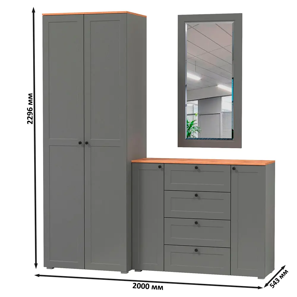 Фото 7 Комплект мебели для прихожей Mobi Остин пр-14-гз 200x230x54 см ЛДСП цвет серый графит/дуб крафт золотой