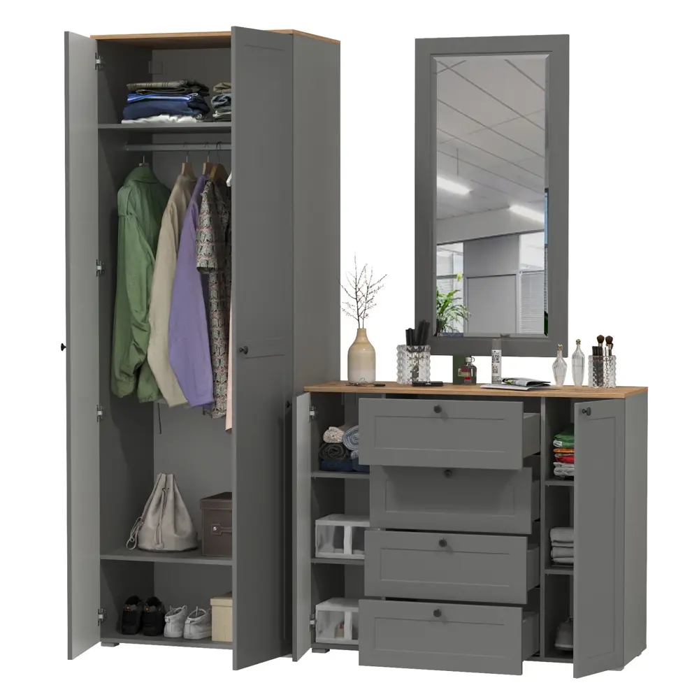 Фото 2 Комплект мебели для прихожей Mobi Остин пр-14-гз 200x230x54 см ЛДСП цвет серый графит/дуб крафт золотой