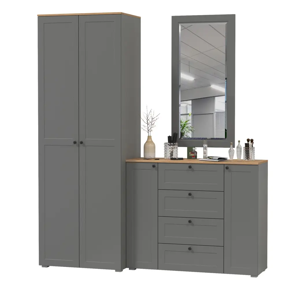 Фото Комплект мебели для прихожей Mobi Остин пр-14-гз 200x230x54 см ЛДСП цвет серый графит/дуб крафт золотой