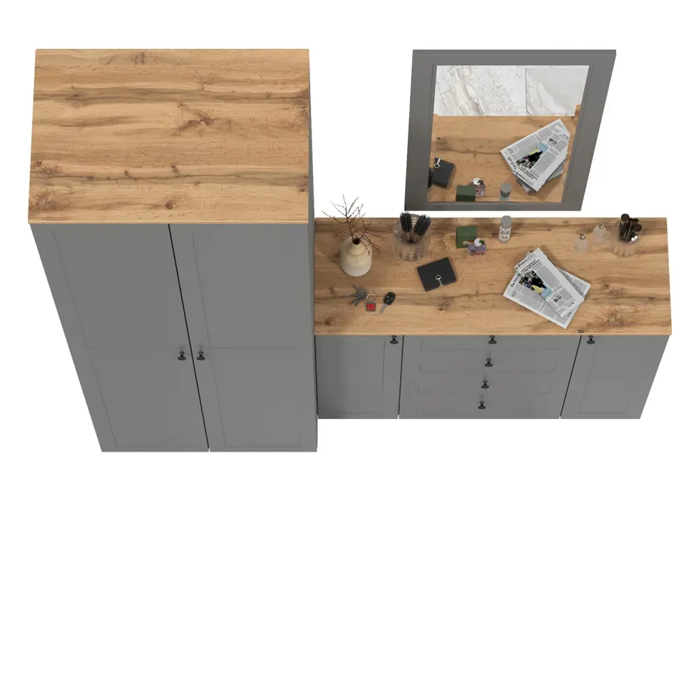 Фото 3 Комплект мебели для прихожей Mobi Остин пр-14-гз 200x230x54 см ЛДСП цвет серый графит/дуб крафт золотой