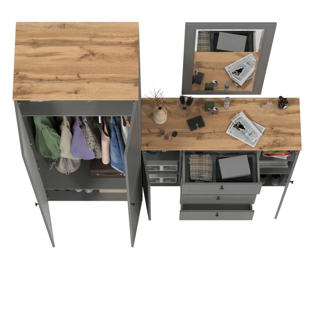 Фото 4 Комплект мебели для прихожей Mobi Остин пр-14-гз 200x230x54 см ЛДСП цвет серый графит/дуб крафт золотой