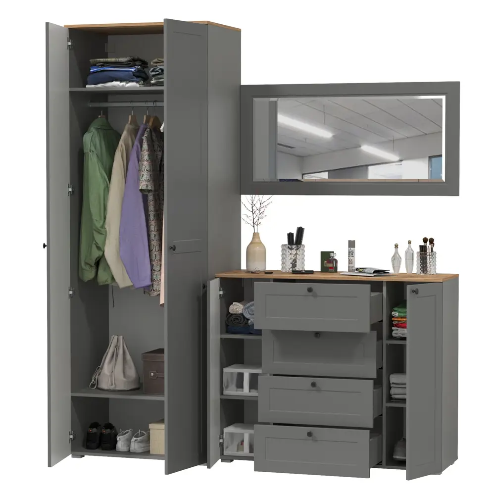 Фото 6 Комплект мебели для прихожей Mobi Остин пр-14-гз 200x230x54 см ЛДСП цвет серый графит/дуб крафт золотой