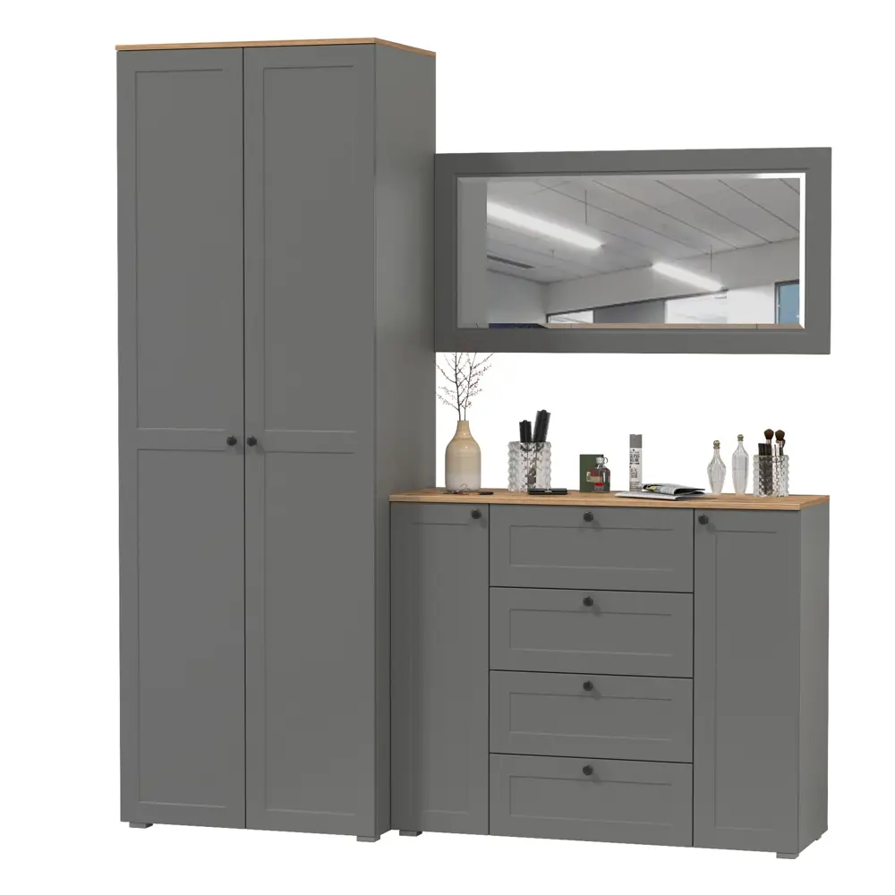 Фото 5 Комплект мебели для прихожей Mobi Остин пр-14-гз 200x230x54 см ЛДСП цвет серый графит/дуб крафт золотой