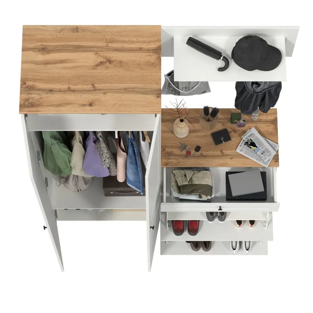 Фото 4 Комплект мебели для прихожей Mobi Остин пр-17-бз 140x230x54 см ЛДСП цвет белый шагрень/дуб крафт золотой