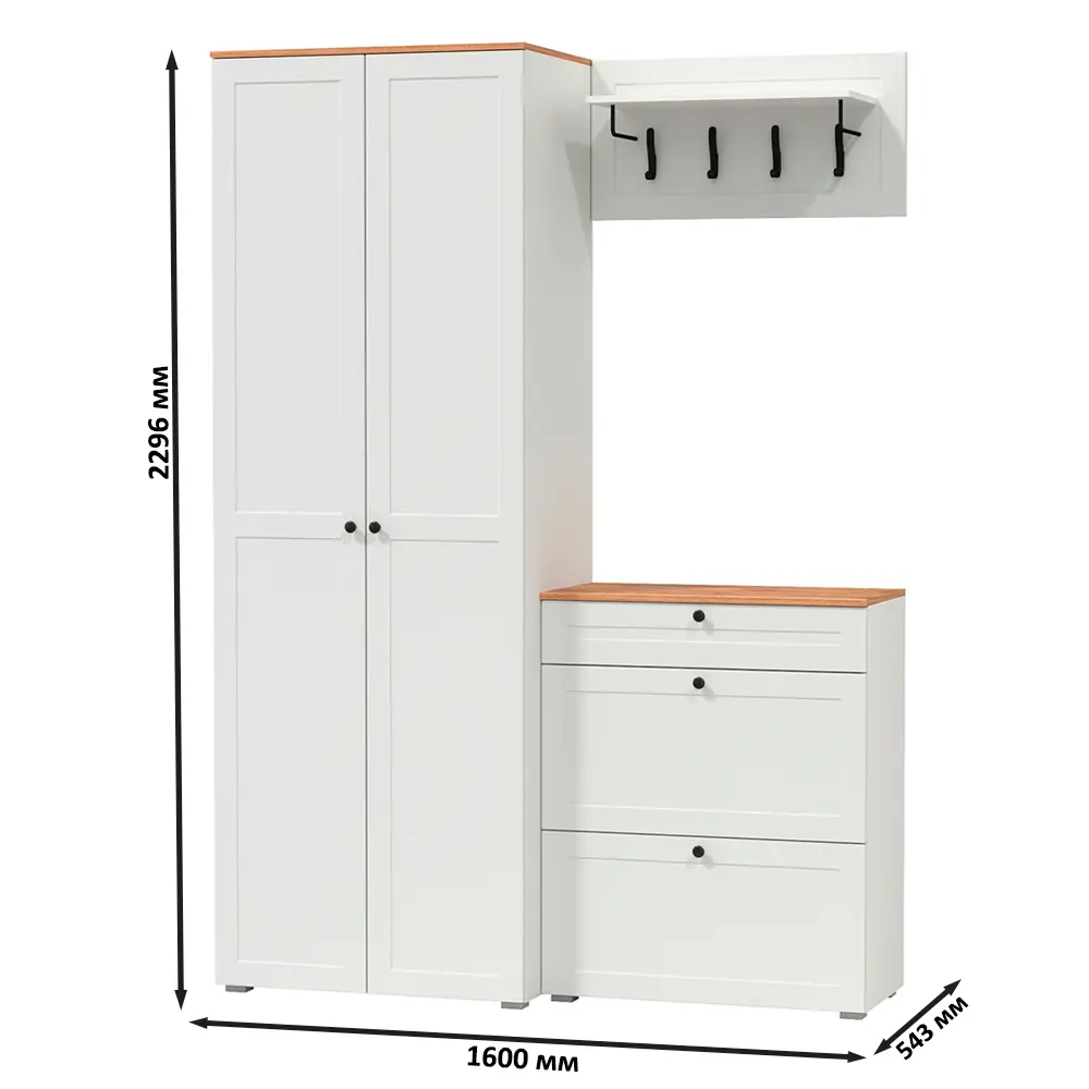 Фото 5 Комплект мебели для прихожей Mobi Остин пр-17-бз 140x230x54 см ЛДСП цвет белый шагрень/дуб крафт золотой