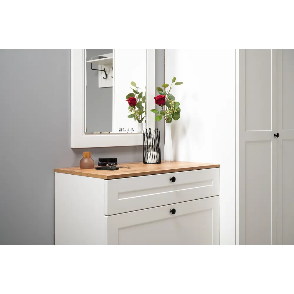 Фото 9 Комплект мебели для прихожей Mobi Остин пр-17-бз 140x230x54 см ЛДСП цвет белый шагрень/дуб крафт золотой