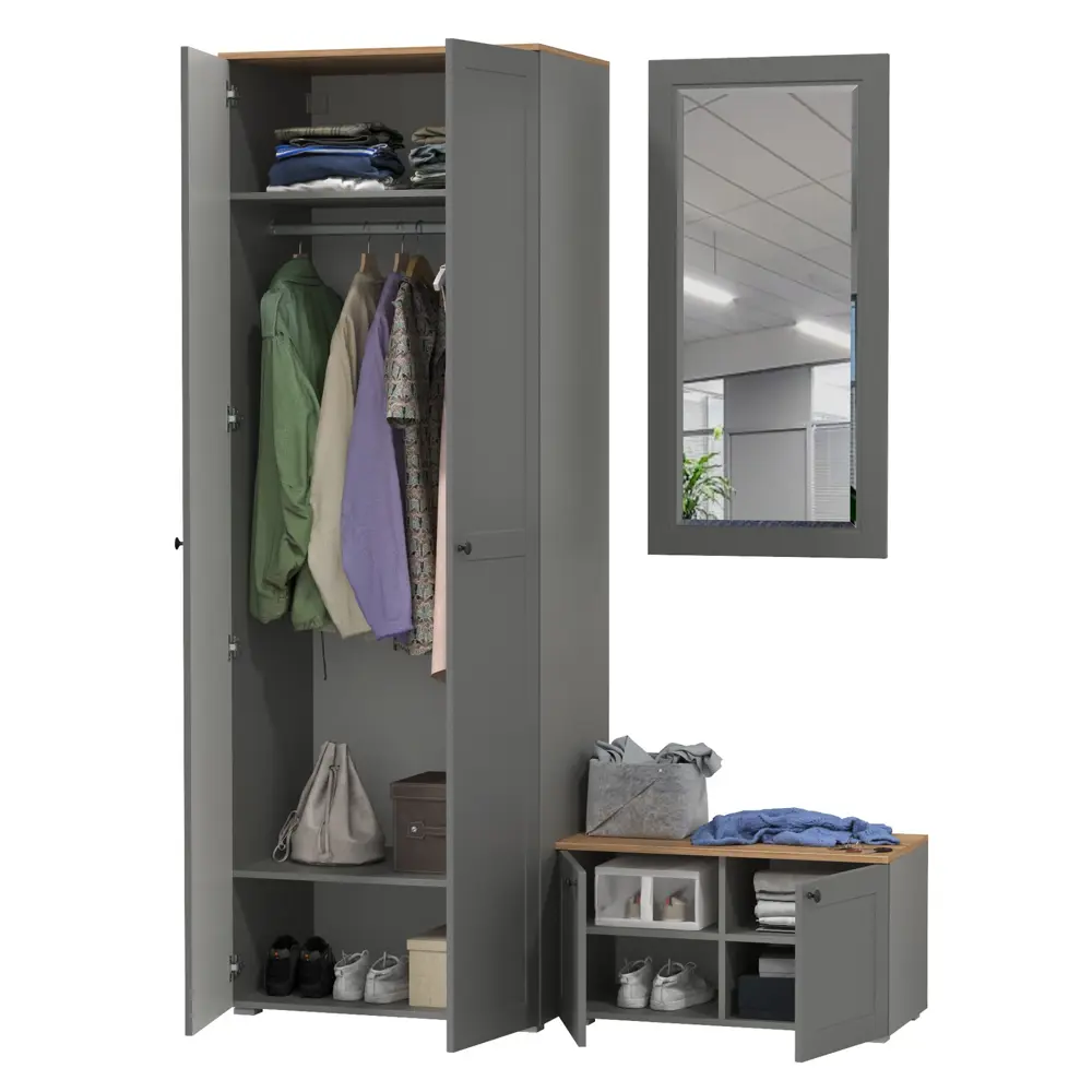 Фото 2 Комплект мебели для прихожей Mobi Остин пр-18-гз 160x230x54 см ЛДСП цвет серый графит/дуб крафт золотой