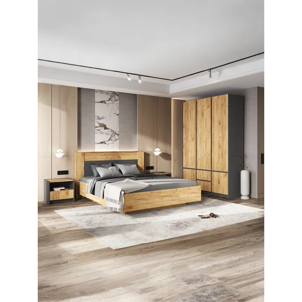 Фото 4 Шкаф распашной Сима-ленд Остин с 3 дверями 150x49x223 см ЛДСП цвет дуб крафт/графит