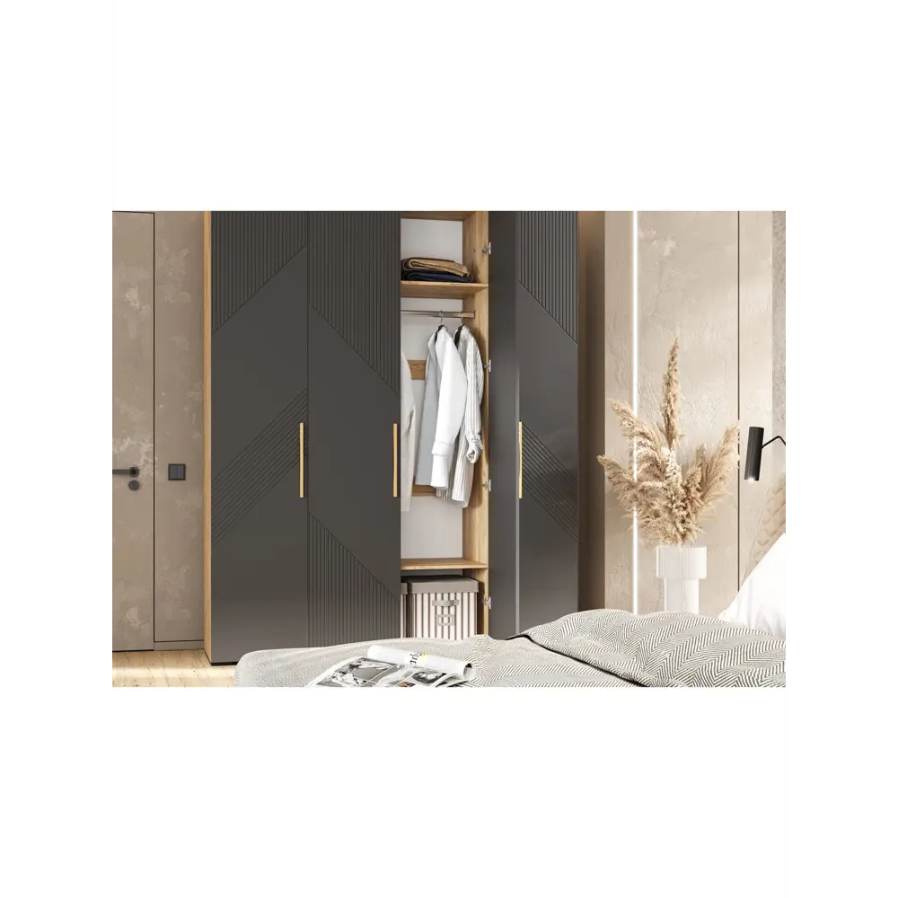 Фото 3 Шкаф распашной Сима-ленд Ирис с 2 дверями 180x50x223 см ЛДСП цвет браш графит/дуб крафт Фото 3 Шкаф распашной Сима-ленд Ирис с 2 дверями 180x50x223 см ЛДСП цвет браш графит/дуб крафт