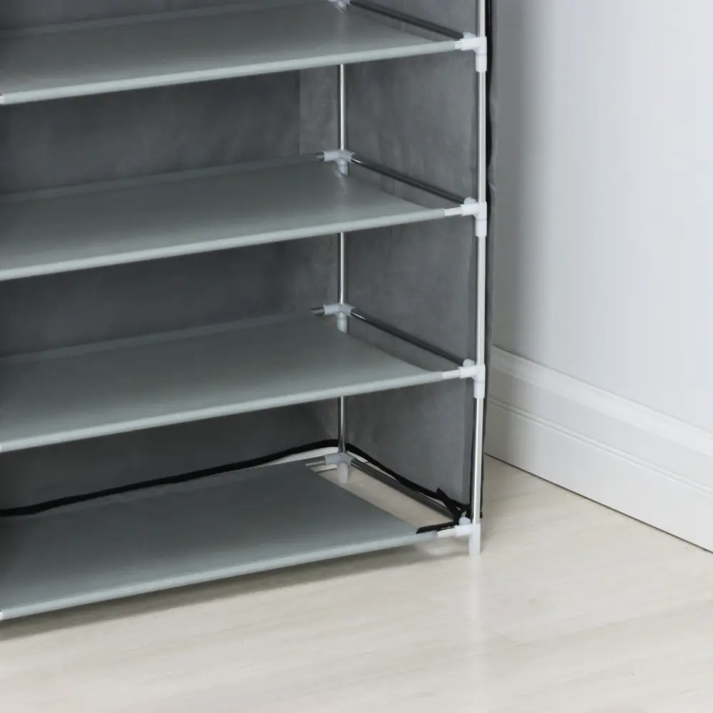 Фото 4 Обувница с чехлом Ladom 30x60x123 см 7 полок металл и ПВХ цвет серый