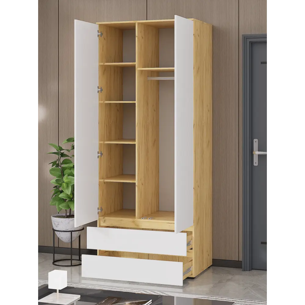 Фото 4 Шкаф распашной Сима-ленд Лора с 2 дверями и ящиками 220x90x57 см ЛДСП цвет крафт золотой/белый