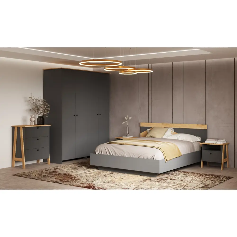 Фото 3 Шкаф распашной Сима-ленд Теодора с 2 дверями 183x52x2100 см ЛДСП цвет графит/крафт золотой