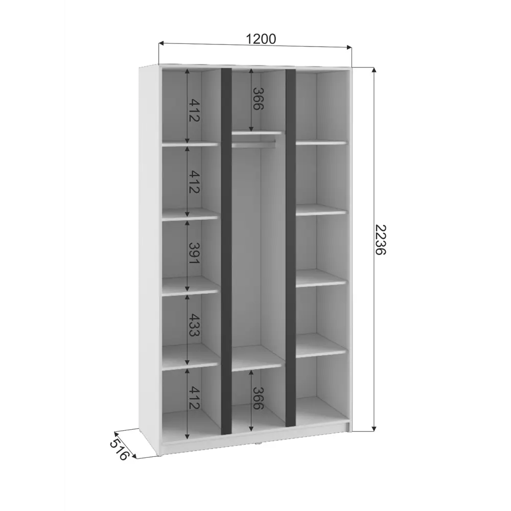 Фото 7 Шкаф распашной Сима-ленд Фаворит с 3 дверями 120x52x223 см ЛДСП цвет белый