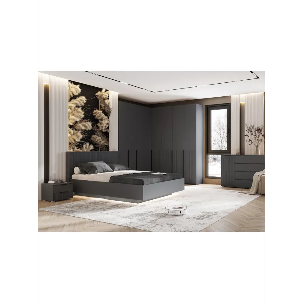 Фото 3 Комод Сима-ленд Марвэл 4 ящика 160х90х45 см ЛДСП цвет браш графит/графит