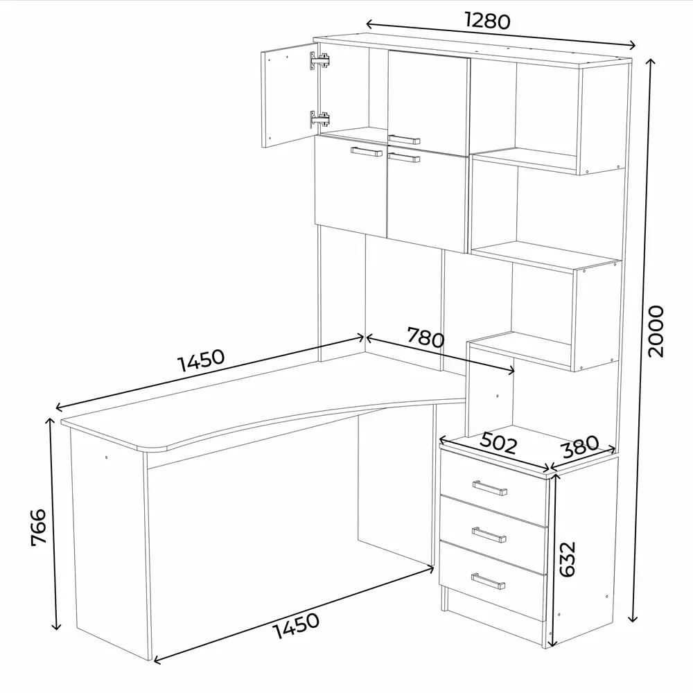 Фото 4 Стол компьютерный Сима-ленд №1 левый 128x200x145 см ЛДСП цвет дуб вотан/белый Фото 4 Стол компьютерный Сима-ленд №1 левый 128x200x145 см ЛДСП цвет дуб вотан/белый