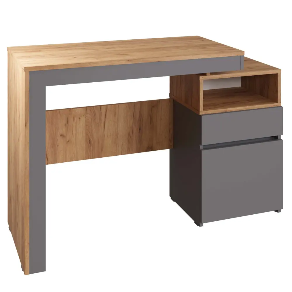 Фото Стол письменный с тумбой Сима-ленд Нова 115x45x75 см ЛДСП цвет серый шифер/дуб крафт золото