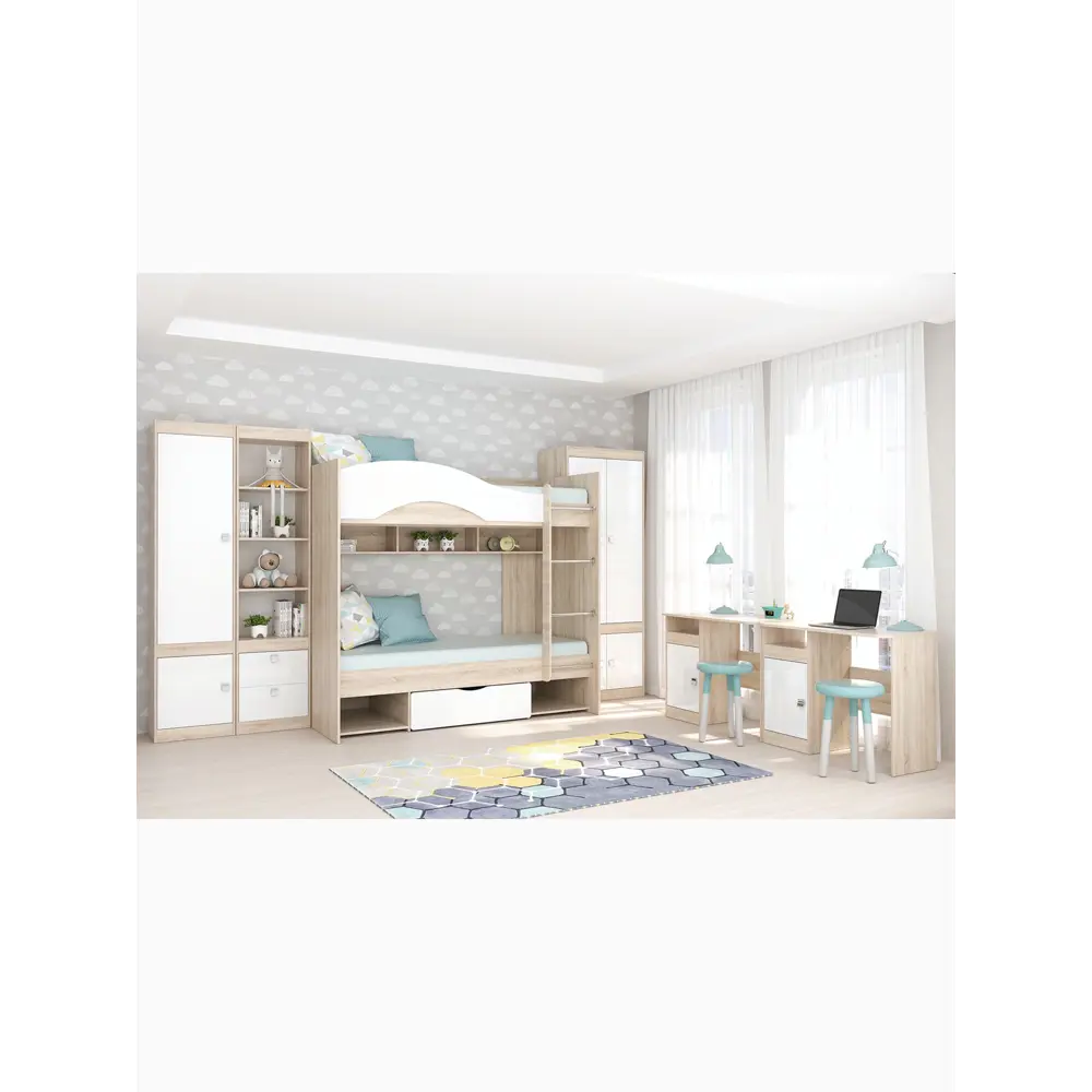 Фото 4 Кровать детская Сима-ленд Галактика 60x200 см ЛДСП цвет дуб сонома/белый глянец