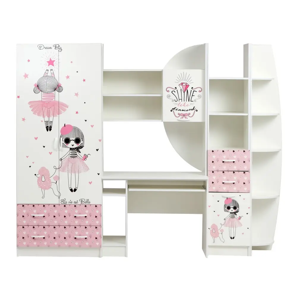 Фото 3 Детская стенка Миф мебель Мальвина 255x200x52 см ЛДСП цвет белый/фотопечать Фото 3 Детская стенка Миф мебель Мальвина 255x200x52 см ЛДСП цвет белый/фотопечать