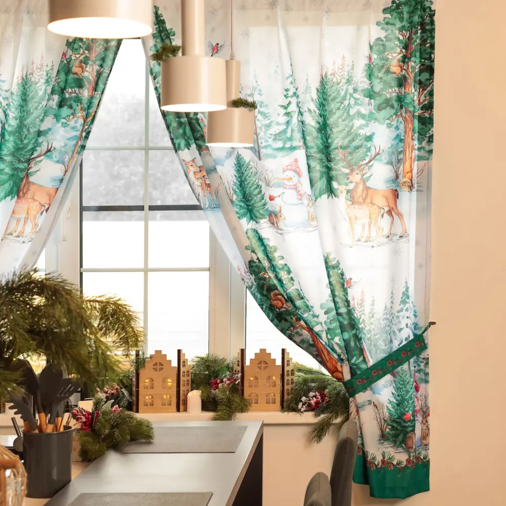 Фото 5 Комплект штор на шторной ленте для кухни Этель Новогодний лес 145x180 см 2 шт цвет белый Фото 5 Комплект штор на шторной ленте для кухни Этель Новогодний лес 145x180 см 2 шт цвет белый