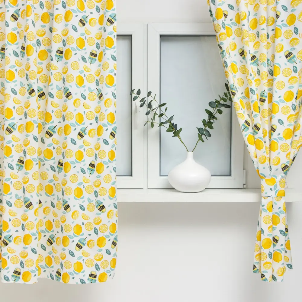 Фото 5 Комплект штор на шторной ленте для кухни Этель Лимонад 149x180 см цвет бежевый Фото 5 Комплект штор на шторной ленте для кухни Этель Лимонад 149x180 см цвет бежевый
