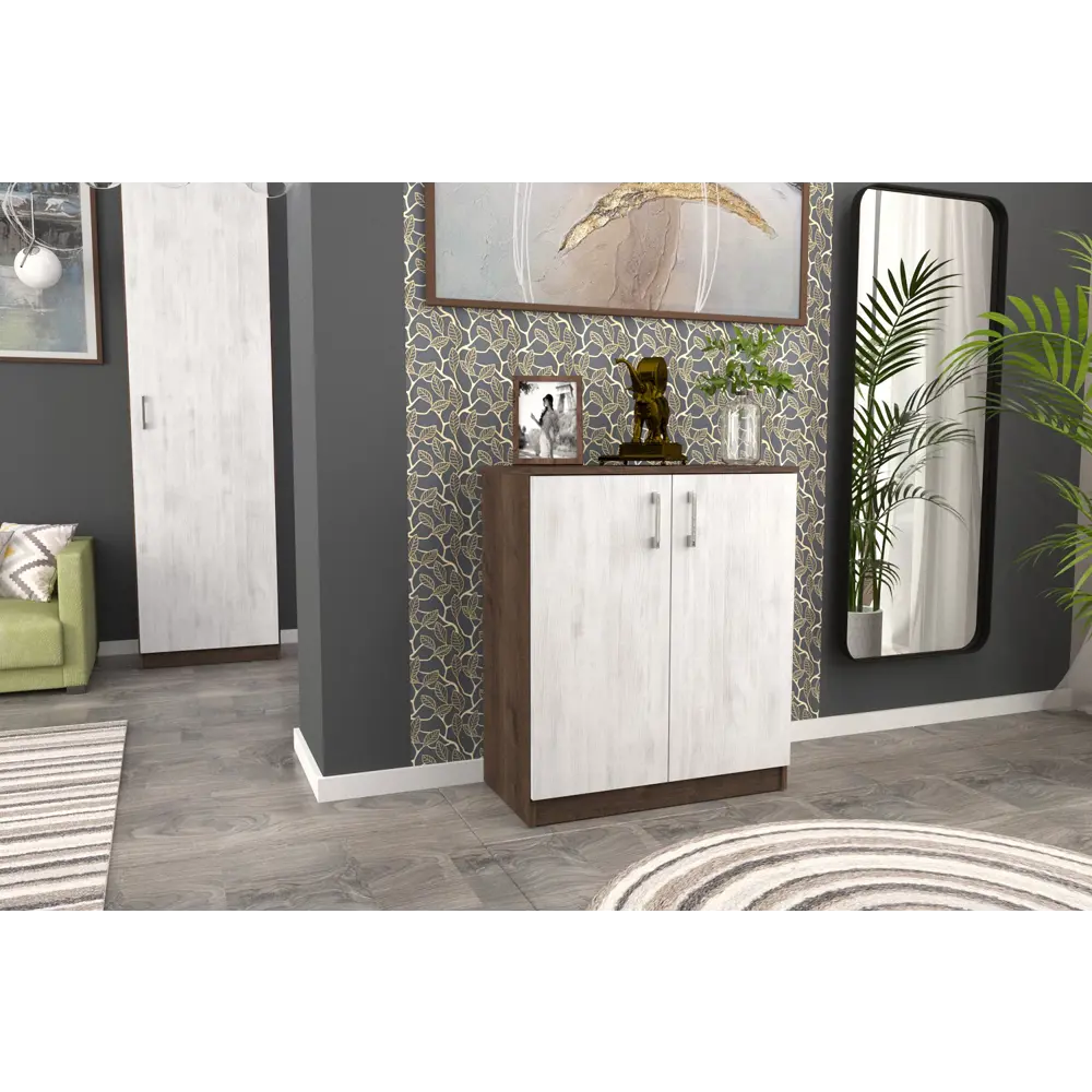 Фото 2 Комод Furnistyle Лайф лкм-02 80x40x90 см ЛДСП цвет дуб коричневый табак/светлое-дерево