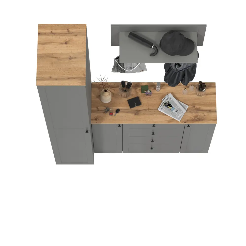 Фото 4 Комплект мебели для прихожей Mobi Остин пр-21-гз 120x230x54 см ЛДСП цвет серый графит/дуб крафт золотой