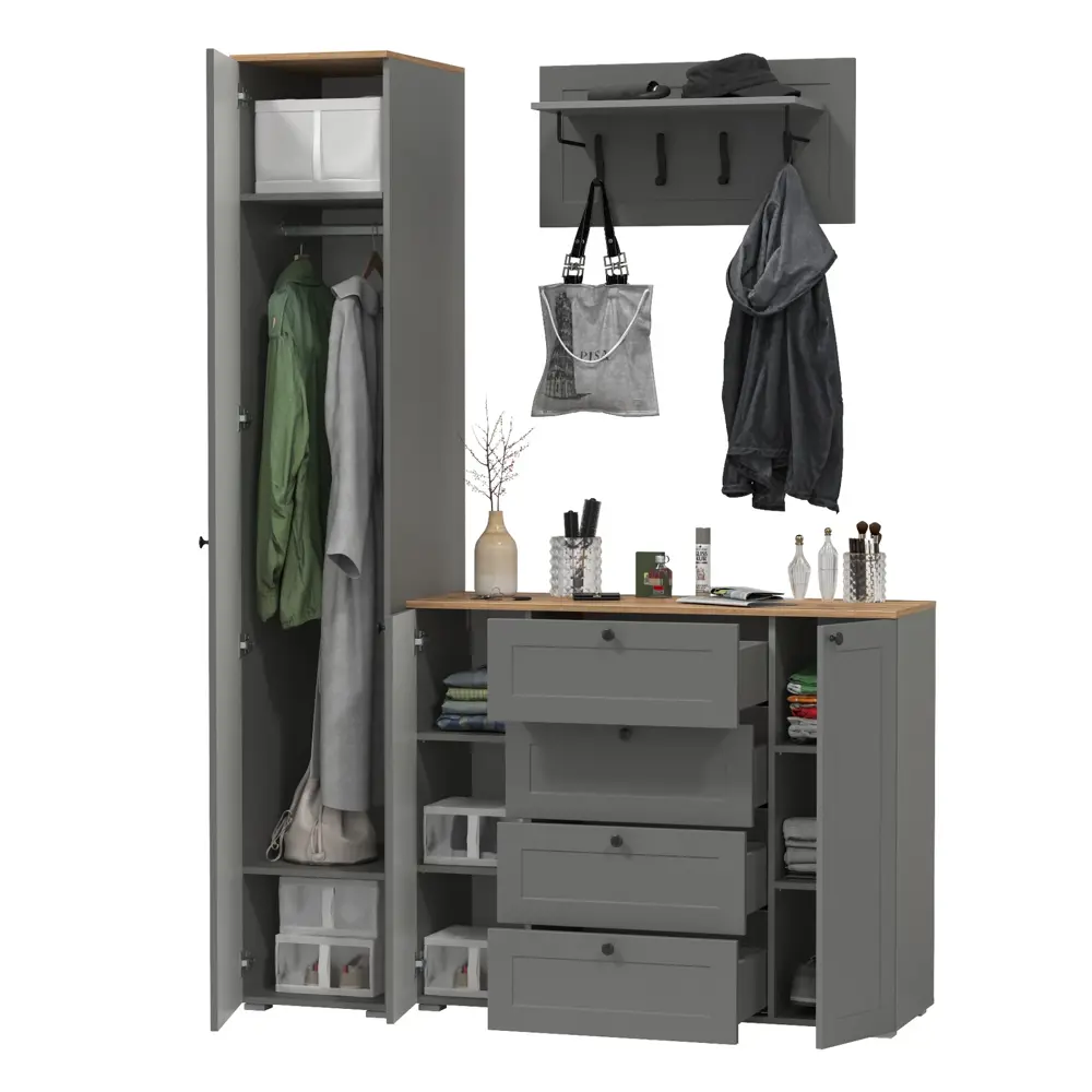 Фото 3 Комплект мебели для прихожей Mobi Остин пр-21-гз 120x230x54 см ЛДСП цвет серый графит/дуб крафт золотой