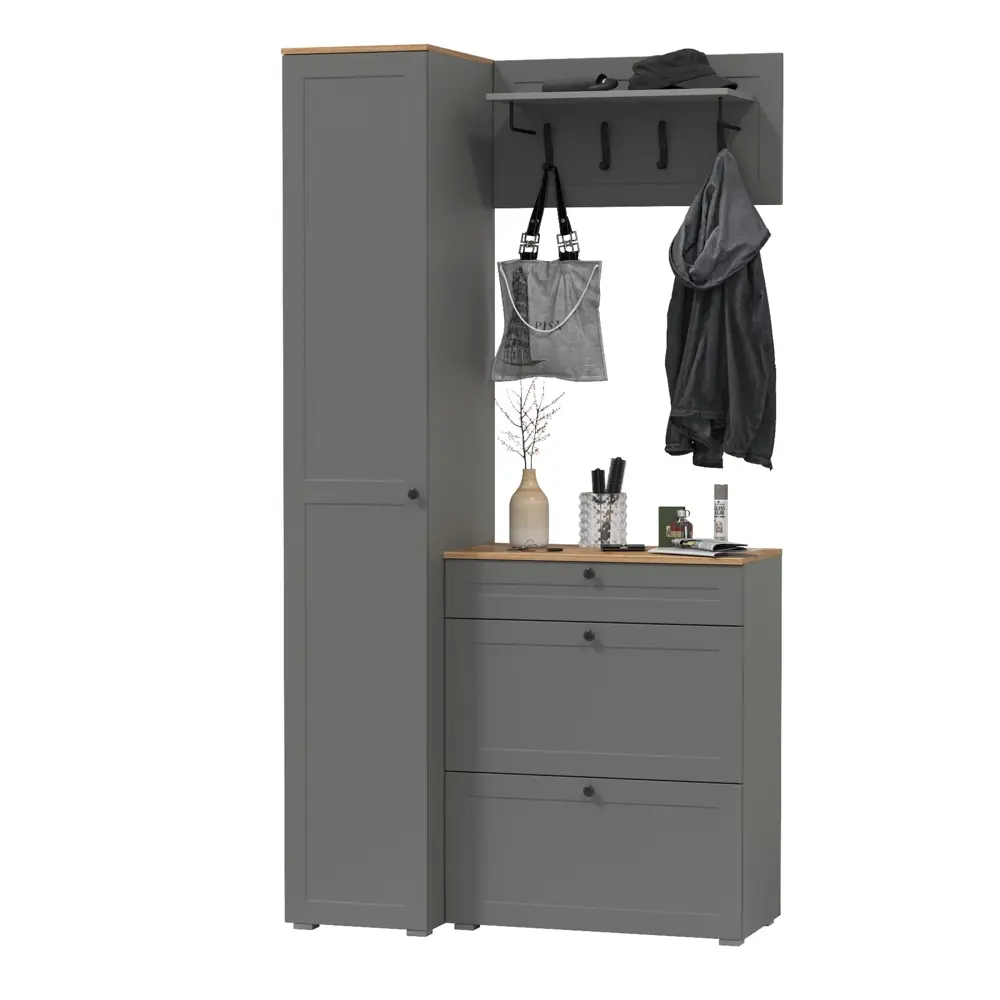 Фото Комплект мебели для прихожей Mobi Остин пр-23-гз 120x230x54 см ЛДСП цвет серый графит/дуб крафт золотой