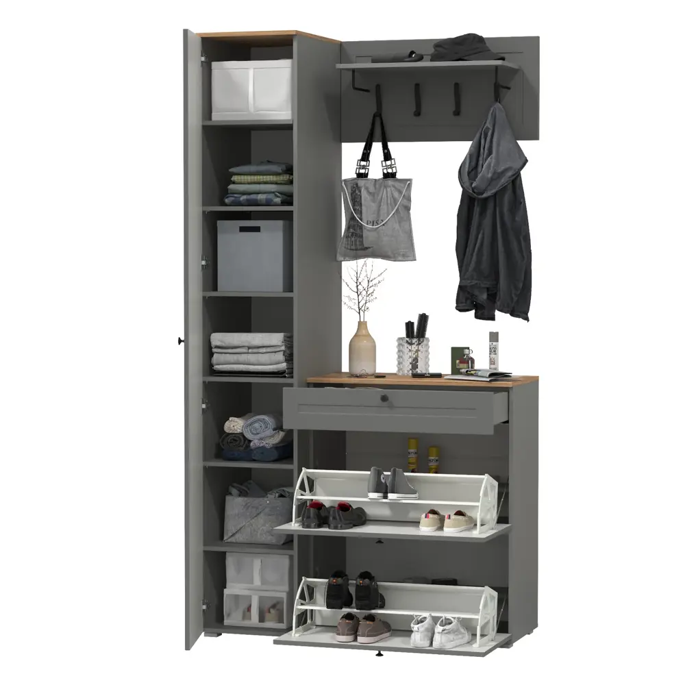 Фото 2 Комплект мебели для прихожей Mobi Остин пр-23-гз 120x230x54 см ЛДСП цвет серый графит/дуб крафт золотой