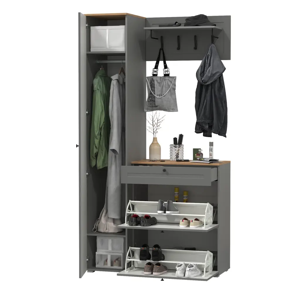 Фото 3 Комплект мебели для прихожей Mobi Остин пр-23-гз 120x230x54 см ЛДСП цвет серый графит/дуб крафт золотой