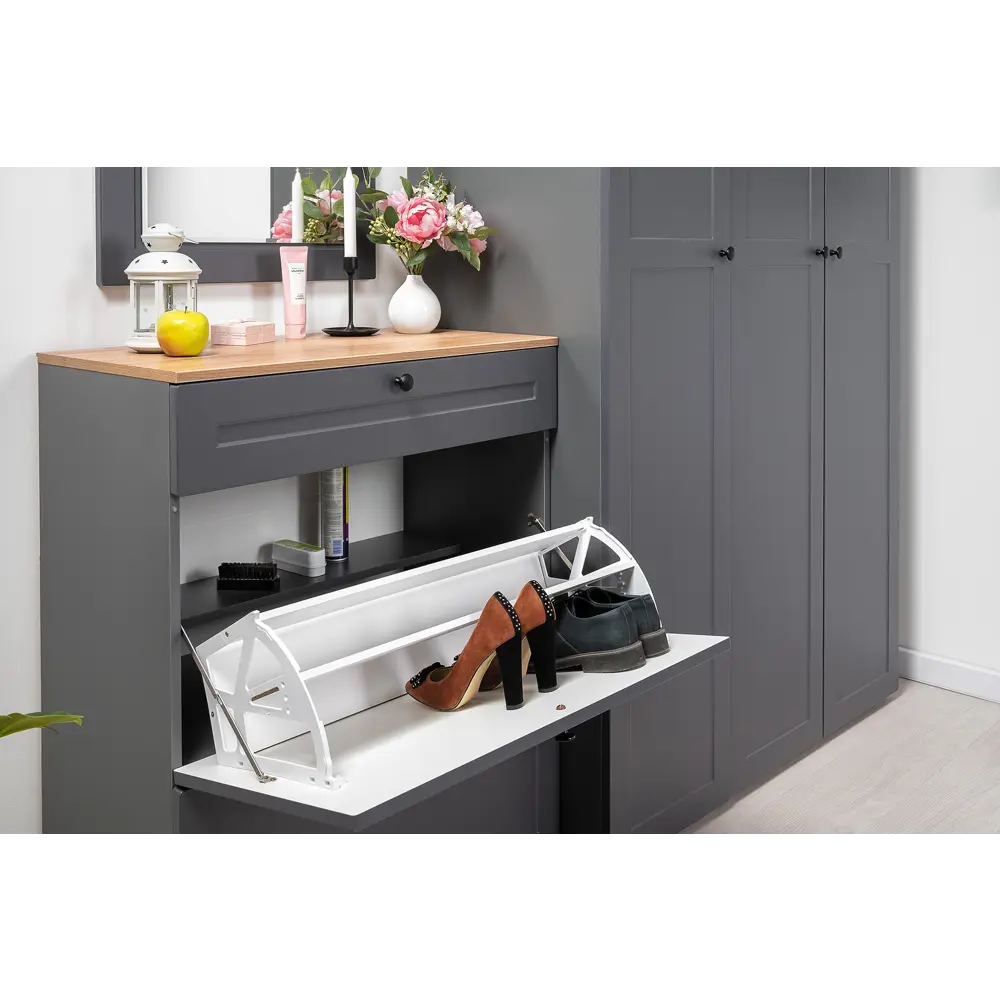 Фото 7 Комплект мебели для прихожей Mobi Остин пр-23-гз 120x230x54 см ЛДСП цвет серый графит/дуб крафт золотой