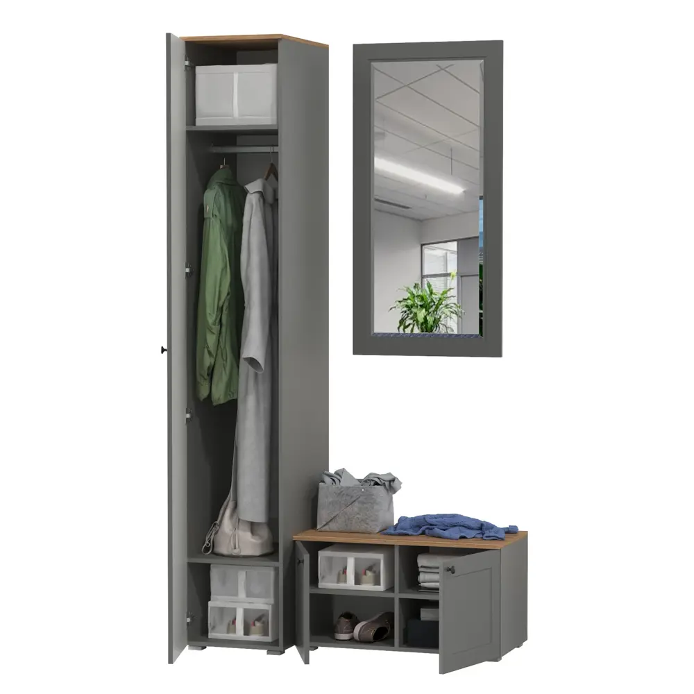 Фото 3 Комплект мебели для прихожей Mobi Остин пр-24-гз 120x230x54 см ЛДСП цвет серый графит/дуб крафт золотой