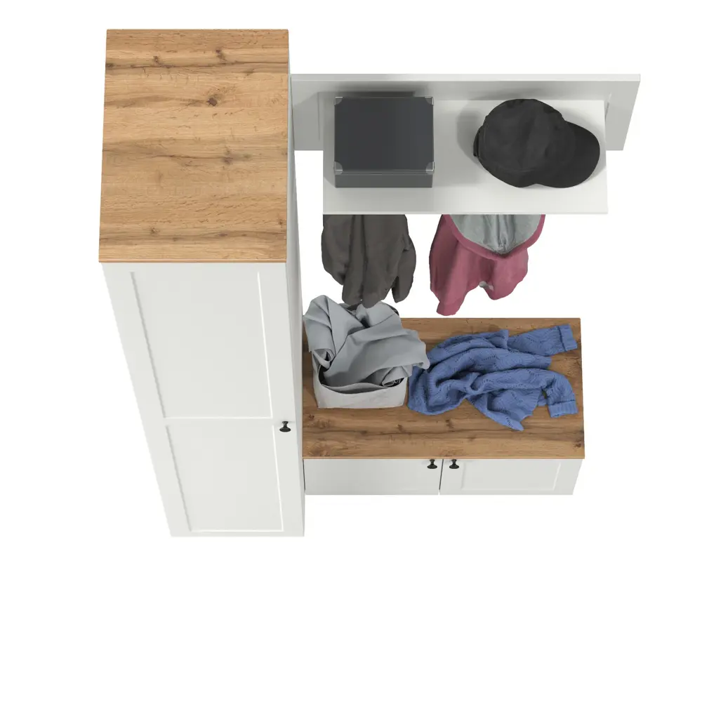 Фото 4 Комплект мебели для прихожей Mobi Остин пр-25-бз 120x230x54 см ЛДСП цвет белый шагрень/дуб крафт золотой