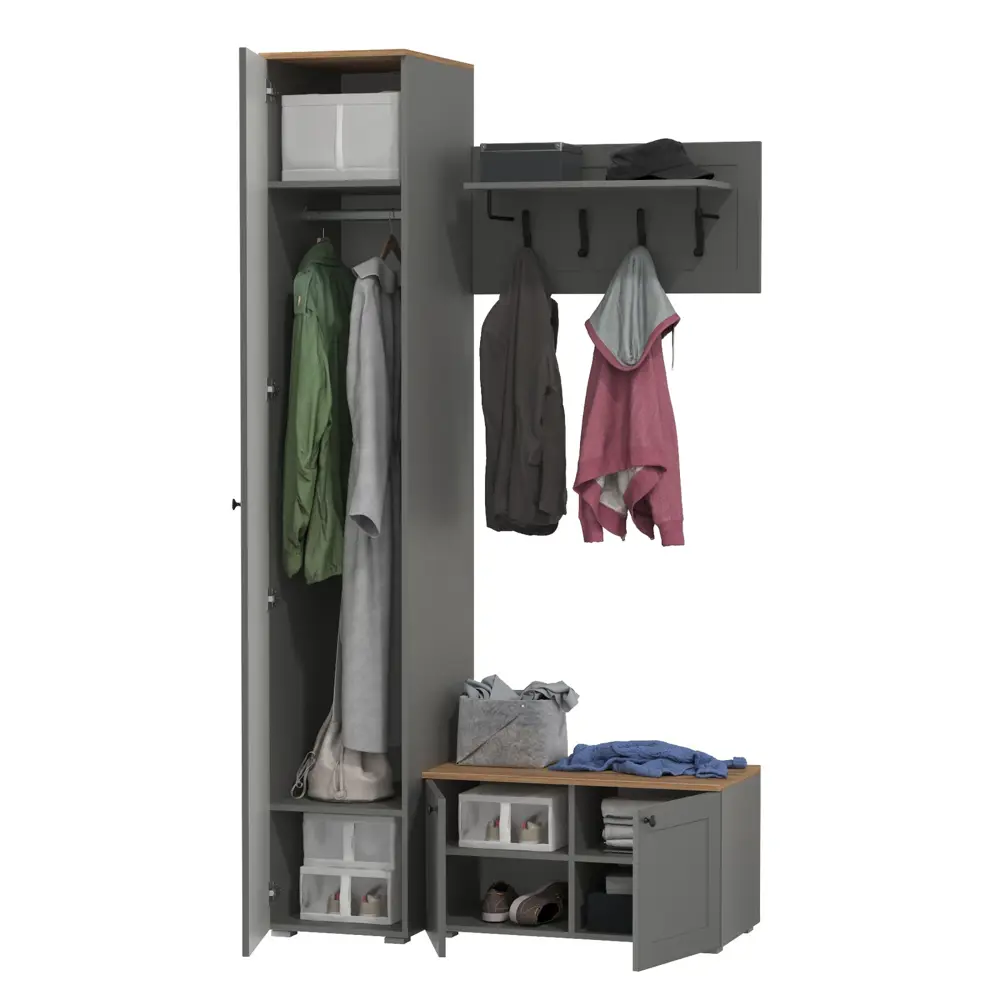 Фото 3 Комплект мебели для прихожей Mobi Остин пр-25-гз 120x230x54 см ЛДСП цвет серый графит/дуб крафт золотой