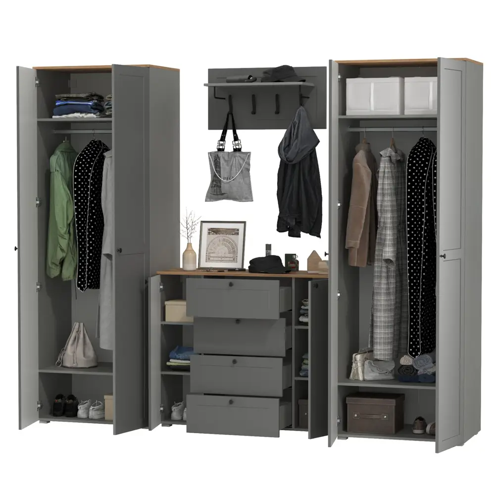 Фото 7 Комплект мебели для прихожей Mobi Остин пр-27-гз 280x230x54 см ЛДСП цвет серый графит/дуб крафт золотой