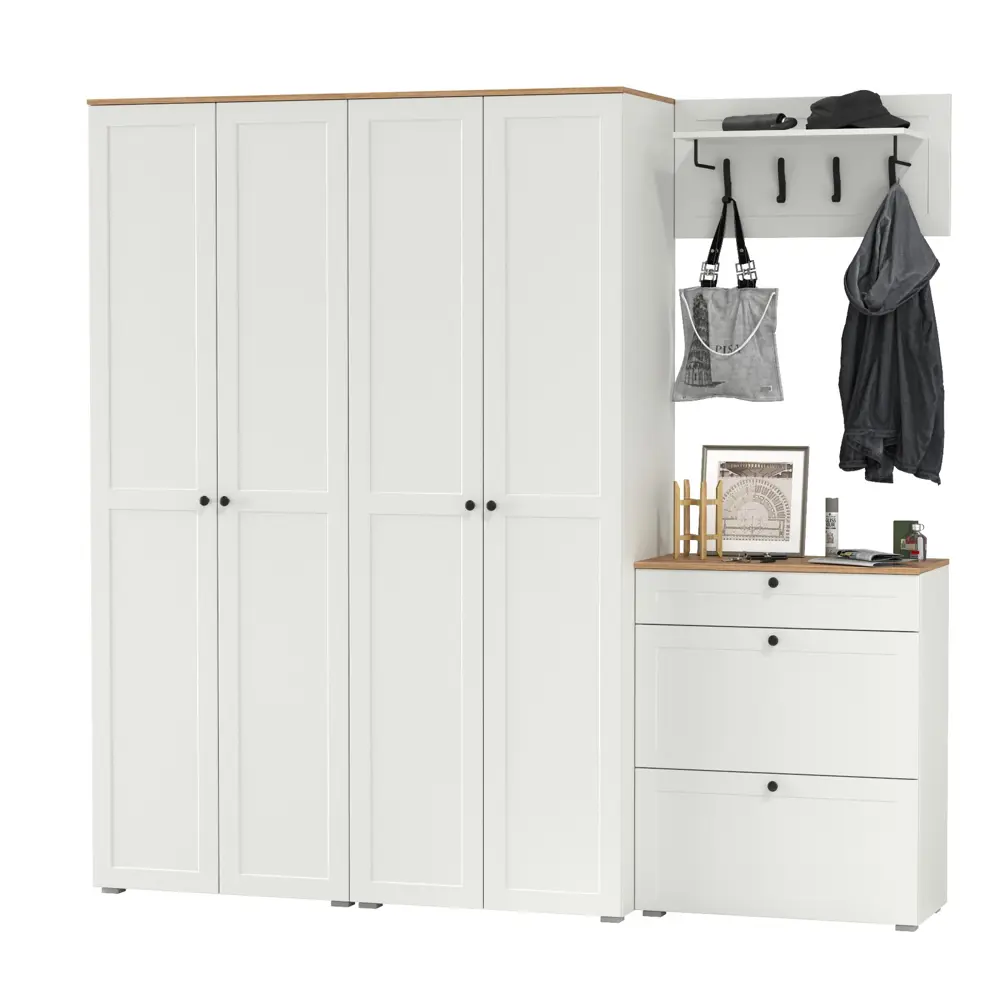 Фото Комплект мебели для прихожей Mobi Остин пр-29-бз 240x230x54 см ЛДСП цвет белый шагрень/дуб крафт золотой