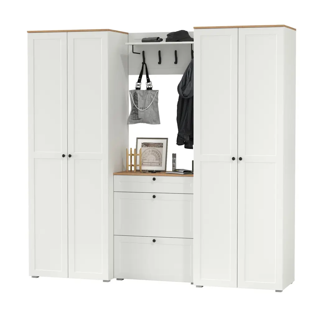 Фото 5 Комплект мебели для прихожей Mobi Остин пр-29-бз 240x230x54 см ЛДСП цвет белый шагрень/дуб крафт золотой