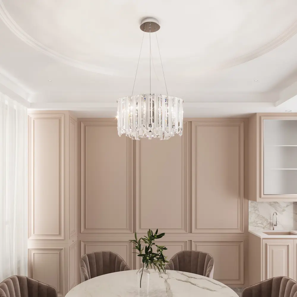 Фото 8 Светильник подвесной Eurosvet Radiance A071172 6 ламп 10 м² цвет хром/белый/бесцветный/прозрачный Фото 8 Светильник подвесной Eurosvet Radiance A071172 6 ламп 10 м² цвет хром/белый/бесцветный/прозрачный