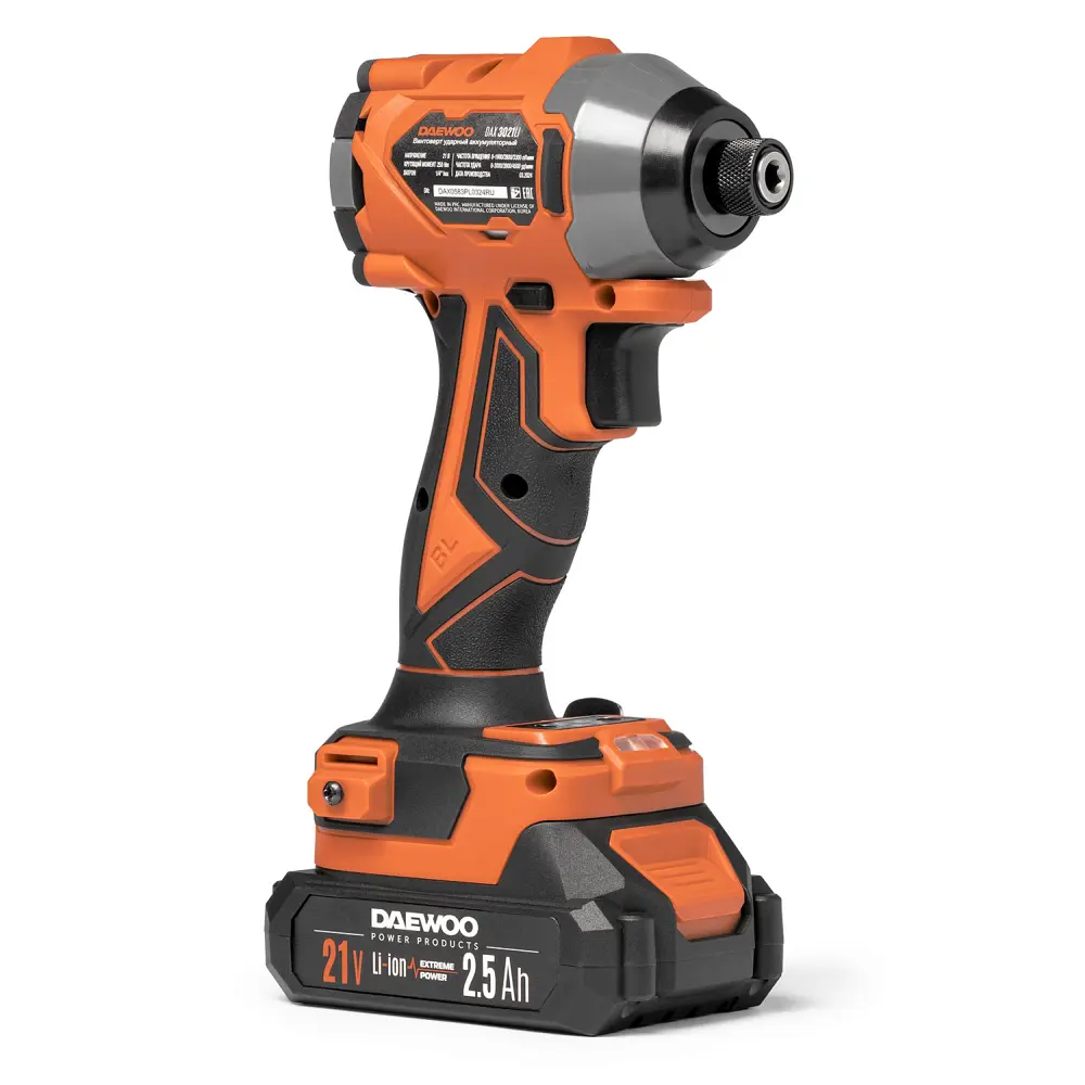 Фото 7 Винтоверт ударный аккумуляторный бесщеточный Daewoo DAX 3021Li Set, 21 В Li-Ion 2x2.5 Ач 250 Нм Фото 7 Винтоверт ударный аккумуляторный бесщеточный Daewoo DAX 3021Li Set, 21 В Li-Ion 2x2.5 Ач 250 Нм