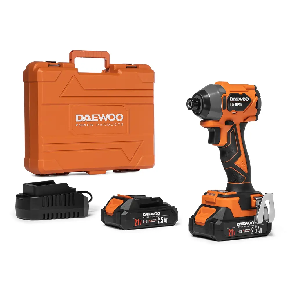 Фото 11 Винтоверт ударный аккумуляторный бесщеточный Daewoo DAX 3021Li Set, 21 В Li-Ion 2x2.5 Ач 250 Нм Фото 11 Винтоверт ударный аккумуляторный бесщеточный Daewoo DAX 3021Li Set, 21 В Li-Ion 2x2.5 Ач 250 Нм